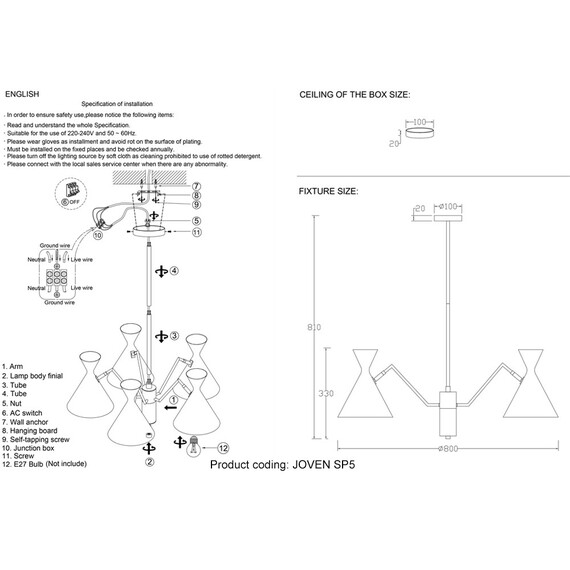 Подвесная люстра Crystal Lux Joven SP5 Gold/Black, фото , изображение 5